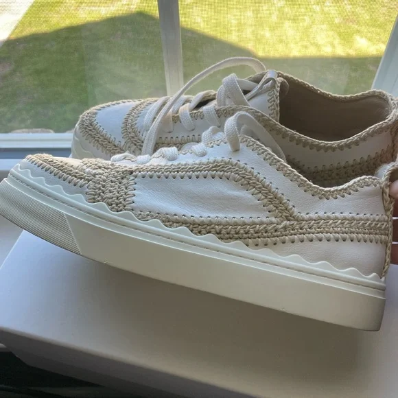 Chloe Lauren White Crochet Leather Platform Sneaker